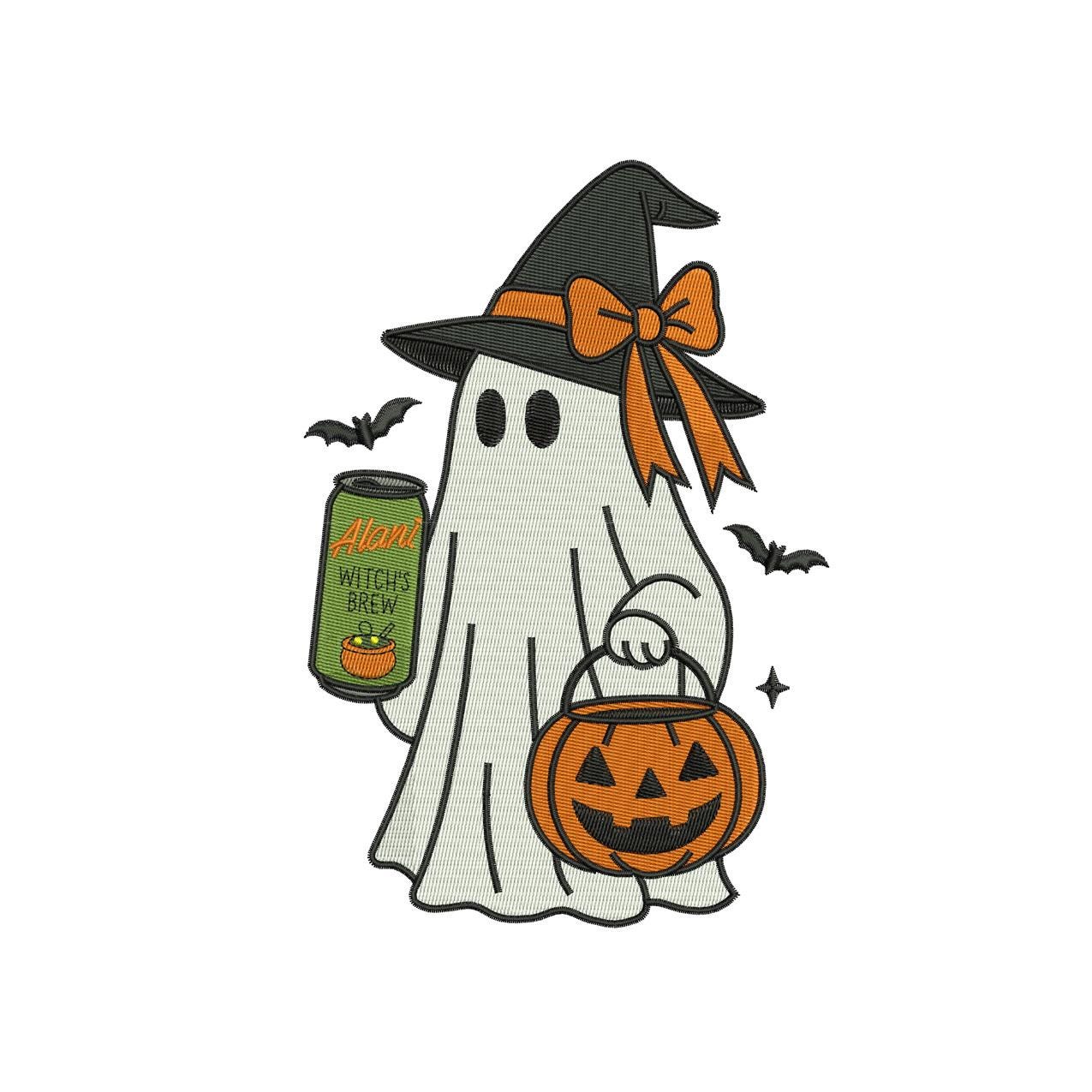 Halloween Ghost Embroidery Design: Pumpkin, Witch Hat (Digital Download)