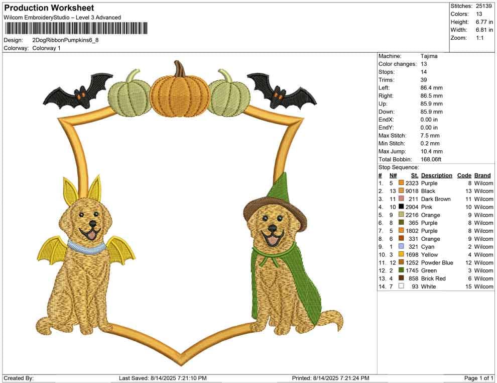 Halloween Dogs Embroidery Design: Pumpkins & Bats Frame (Digital Download)