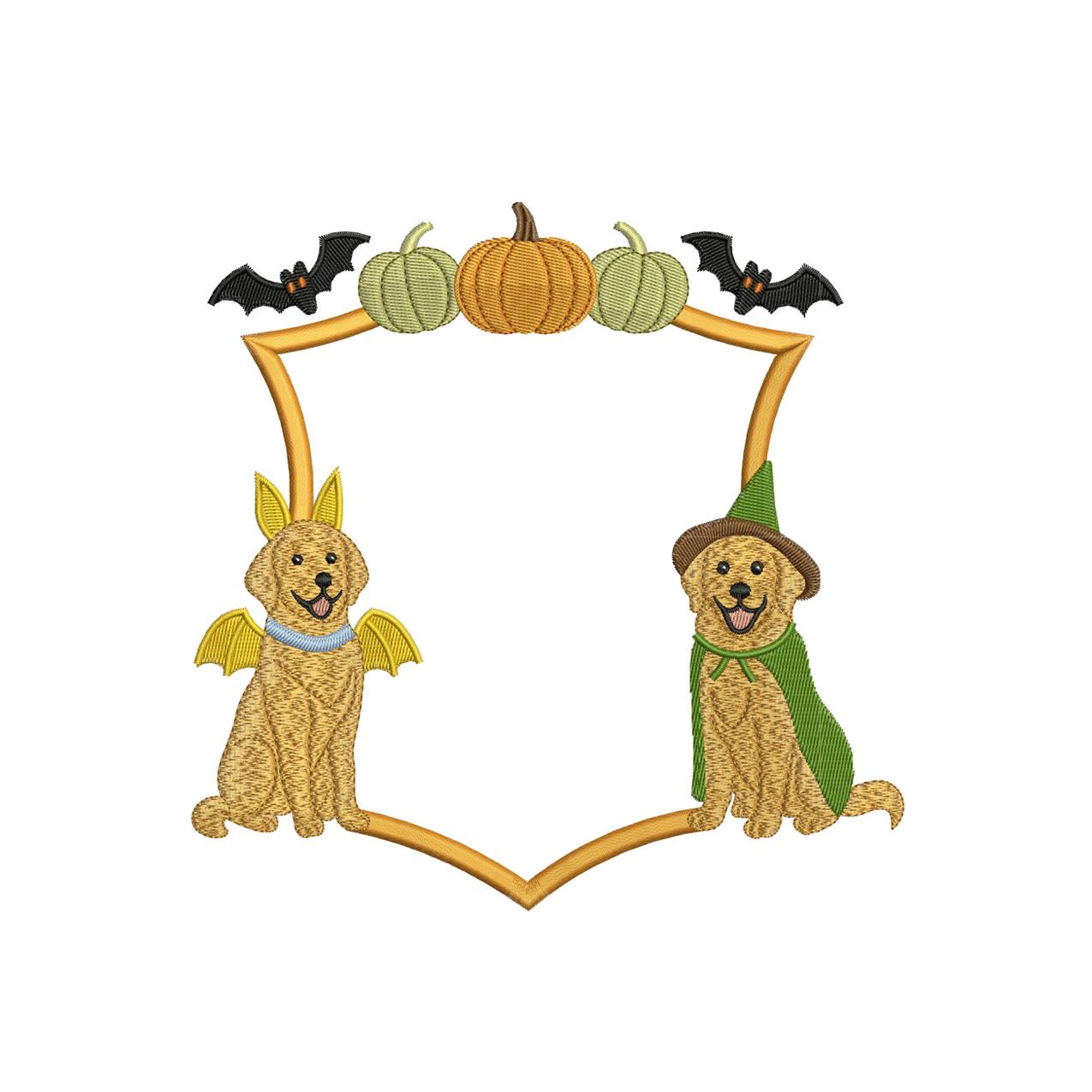 Halloween Dogs Embroidery Design: Pumpkins & Bats Frame (Digital Download)