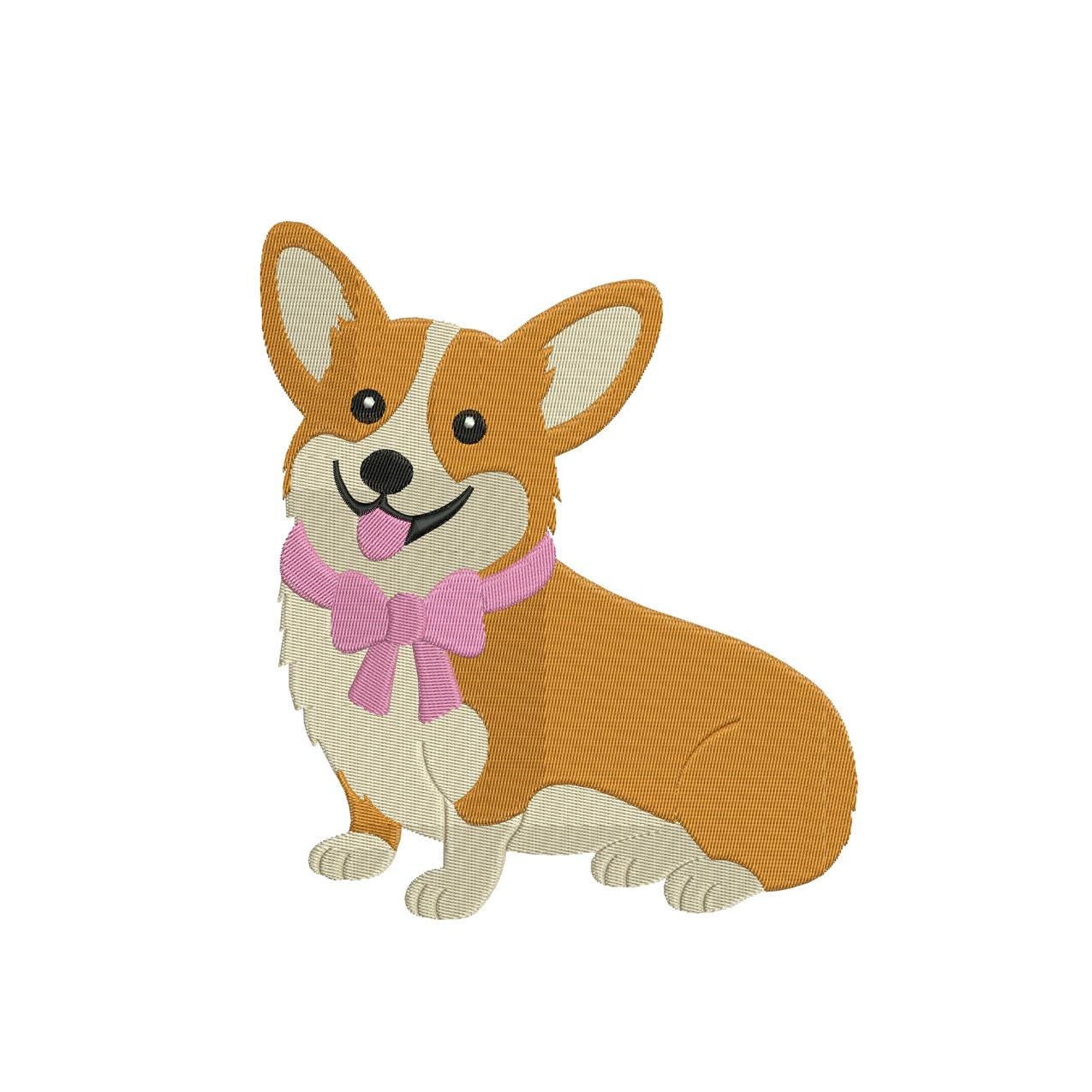 Corgi Dog with Bow Embroidery Design: Pet Lover Gift (Digital Download)
