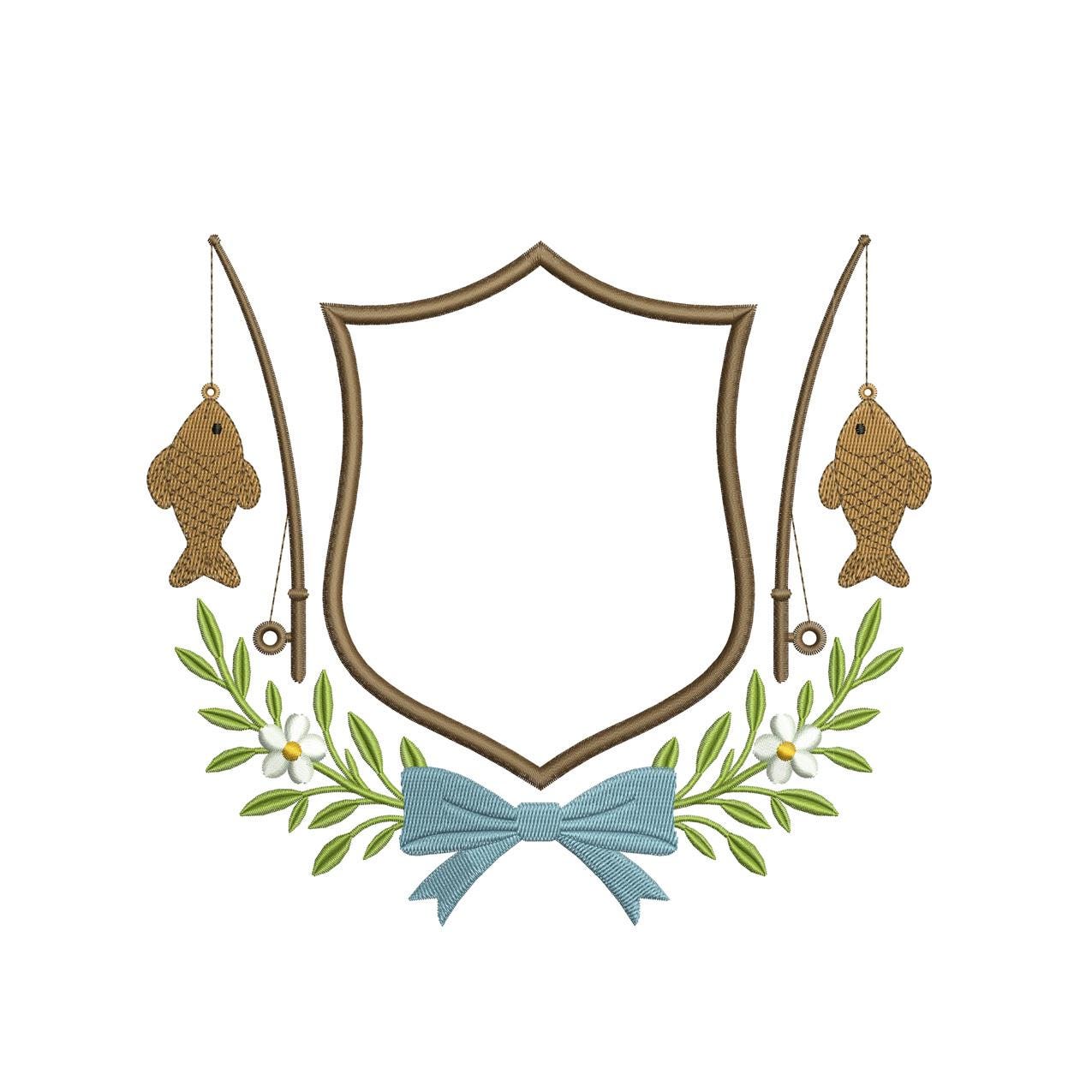 Fishing Crest Frame Embroidery Design: Outdoor Adventure (DST, PES, EXP) (Digital Download