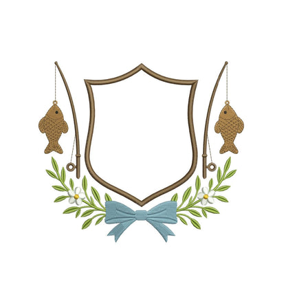 Fishing Crest Frame Embroidery Design: Outdoor Adventure (DST, PES, EXP) (Digital Download