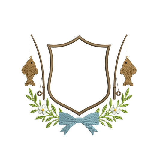 Fishing Crest Frame Embroidery Design: Outdoor Adventure (DST, PES, EXP) (Digital Download