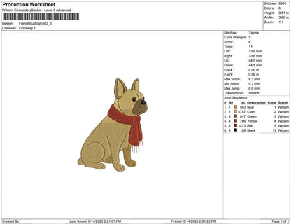 French Bulldog Embroidery Designs: Frenchie Dog with Scarf Embroidery Machine File Winter Embroidery Design (Digital Download)