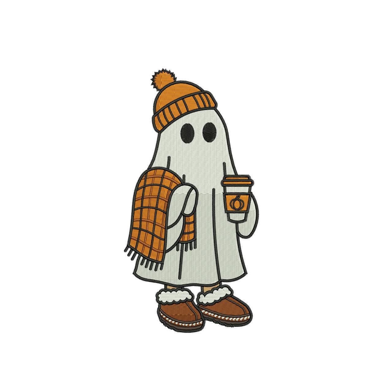 Cozy Ghost Coffee Embroidery Design: Halloween Latte Art (DST PES EXP)