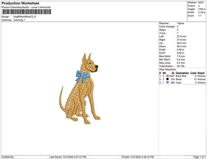 Great Dane Embroidery Designs: Big Dog Embroidery Machine File Dog with Bow Embroidery Design