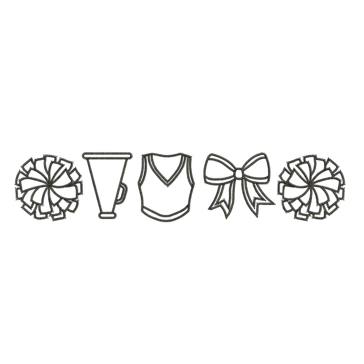 Cheerleading Icons Embroidery Design: Pom Poms, Megaphone (Digital Download)