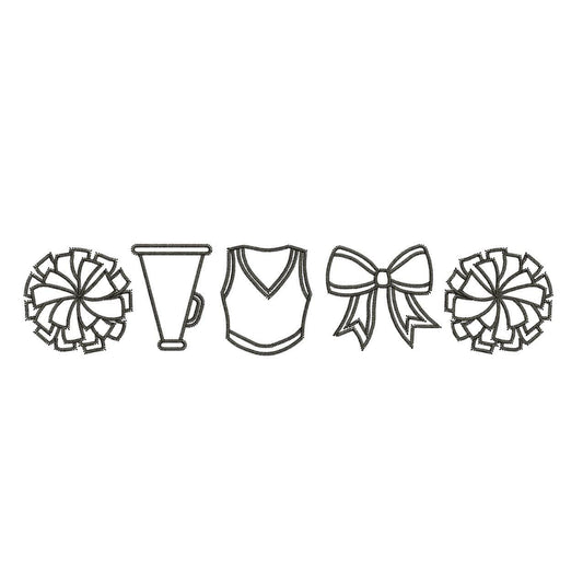 Cheerleading Icons Embroidery Design: Pom Poms, Megaphone (Digital Download)