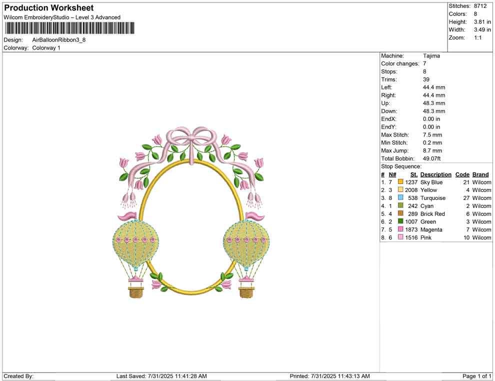 Hot Air Balloon Crest Frame Embroidery File Cute Hospital Door Hanger Machine Embroidery Frame DST Embroidery Crest PES Monogram Frame EXP