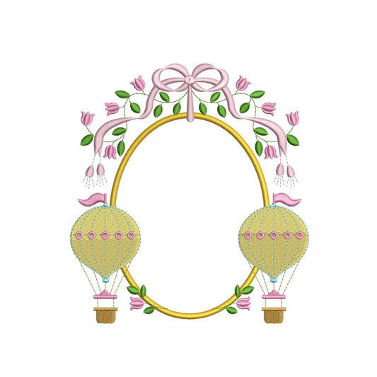 Hot Air Balloon Crest Frame Embroidery File Cute Hospital Door Hanger Machine Embroidery Frame DST Embroidery Crest PES Monogram Frame EXP