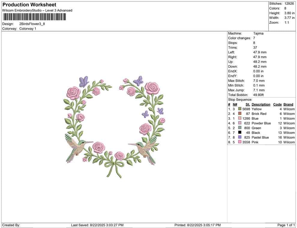 Hummingbird Floral Wreath Embroidery Design: Rose & Butterfly Frame (Digital Download)