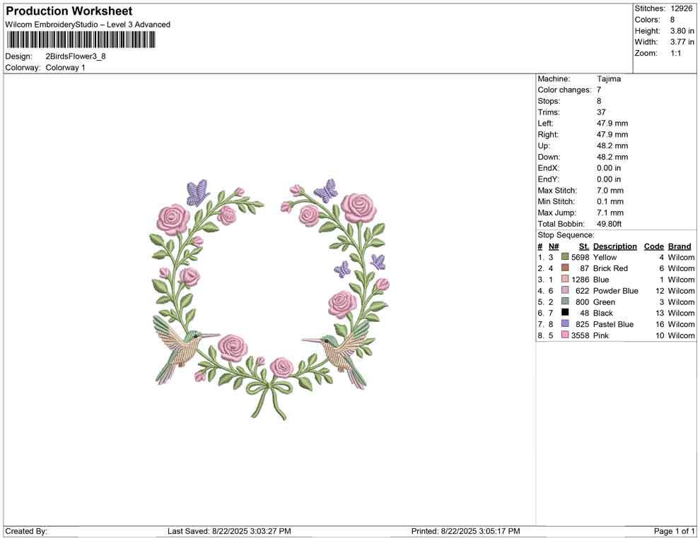 Hummingbird Floral Wreath Embroidery Design: Rose & Butterfly Frame (Digital Download)