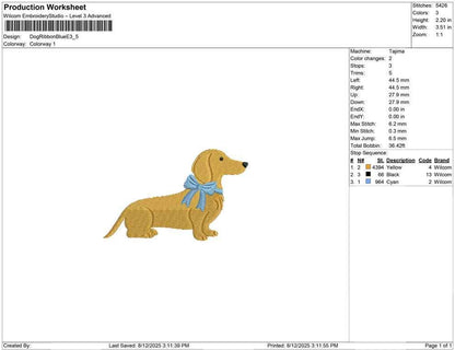 Dachshund Dog Embroidery Designs: Miniature Dachshund Puppy Dog with Bow Machine Embroidery File (Digital Download)