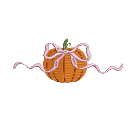 Fall Embroidery Designs: Pumpkin with Bow Embroidery Design Thanksgiving Embroidery Machine File (Digital Download
