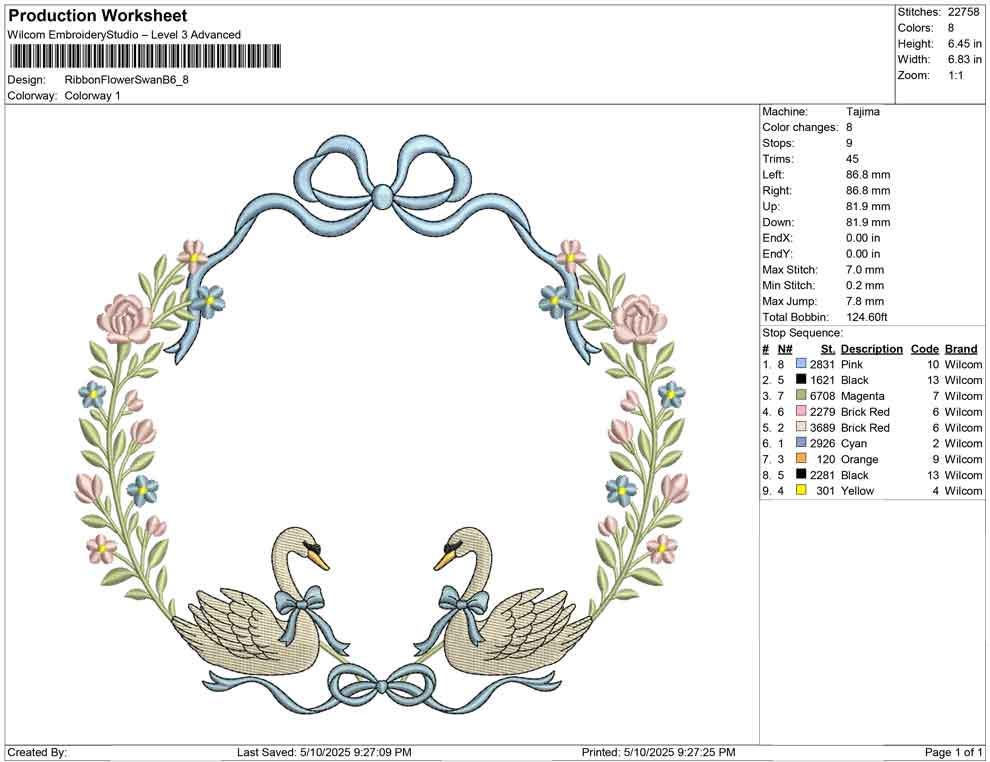 Swan Floral Frame Embroidery Design: Elegant Wedding Nursery Decor (Digital Download)