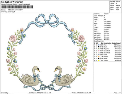 Swan Floral Frame Embroidery Design: Elegant Wedding Nursery Decor (Digital Download)