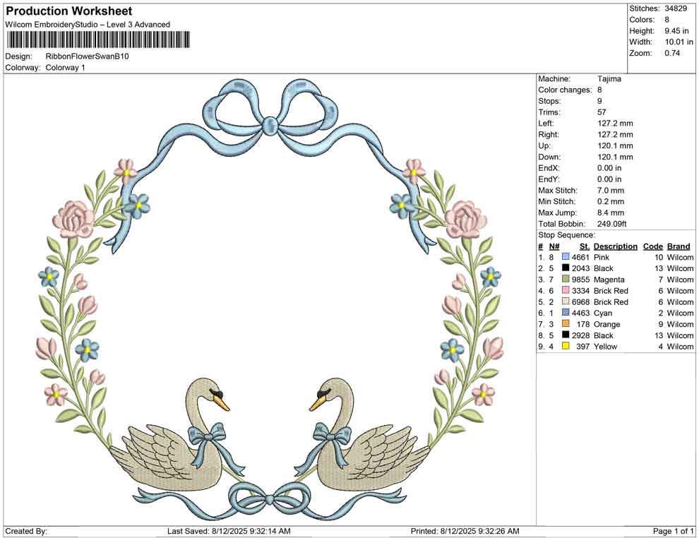 Swan Floral Frame Embroidery Design: Elegant Wedding Nursery Decor (Digital Download)