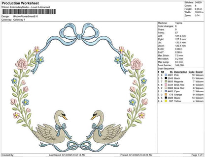 Swan Floral Frame Embroidery Design: Elegant Wedding Nursery Decor (Digital Download)