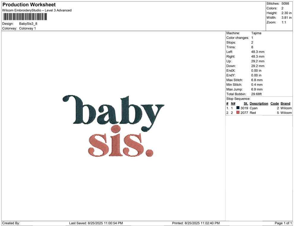 Baby Sis Embroidery Design: Sibling Gift, Machine Embroidery File (Digital Download)