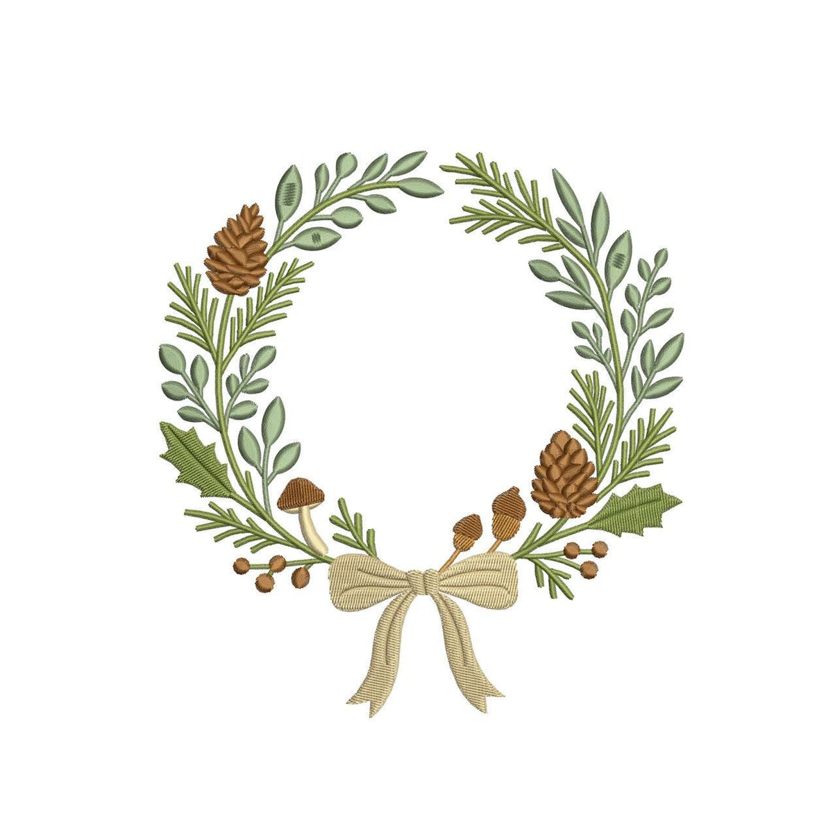Winter Pine Wreath Embroidery Frame Designs: Ribbon & Pinecones Machine Embroidery File (Digital Download)
