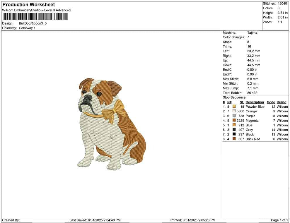 Bulldog with Bow Embroidery Design: Dog Lover Gift (Digital Download)