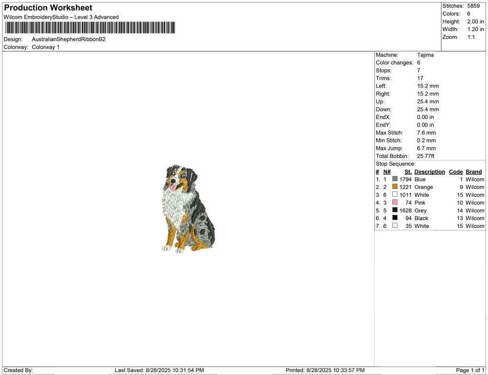 Australian Shepherd Embroidery Design: Dog Lover Gift (DST, PES, JEF) (Digital Download