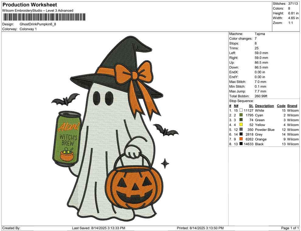 Halloween Ghost Embroidery Design: Pumpkin, Witch Hat (Digital Download)
