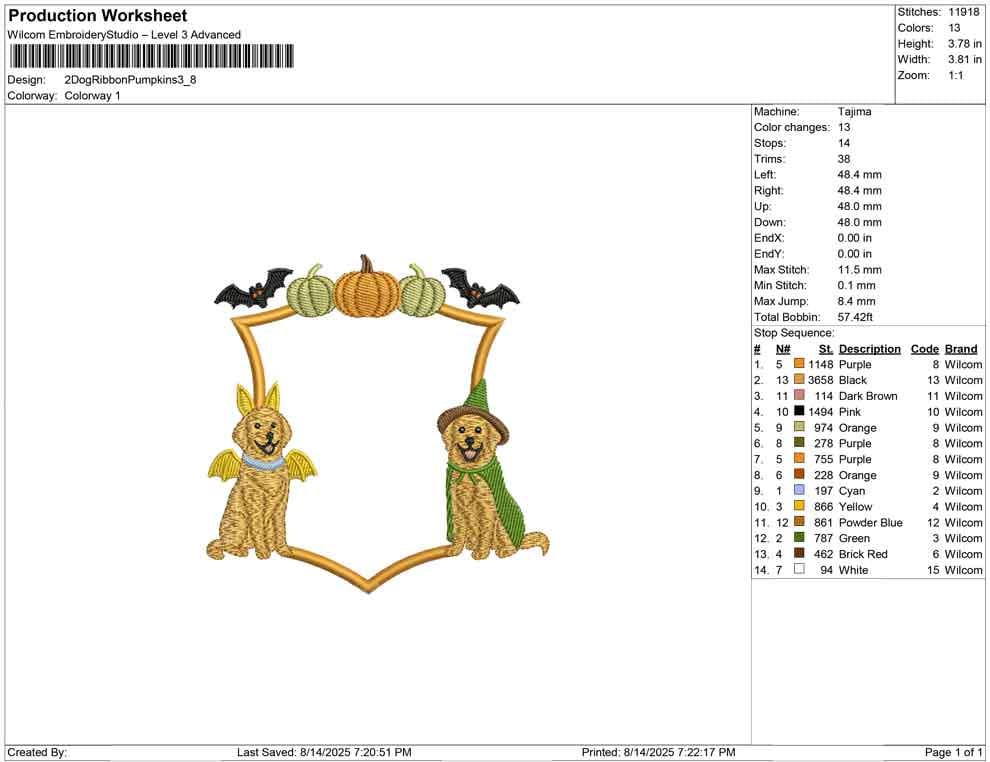 Halloween Dogs Embroidery Design: Pumpkins & Bats Frame (Digital Download)