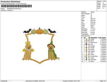 Halloween Dogs Embroidery Design: Pumpkins & Bats Frame (Digital Download)