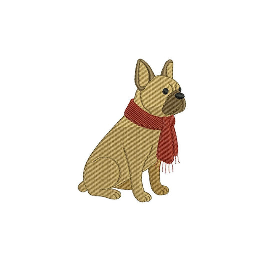 French Bulldog Embroidery Designs: Frenchie Dog with Scarf Embroidery Machine File Winter Embroidery Design (Digital Download)