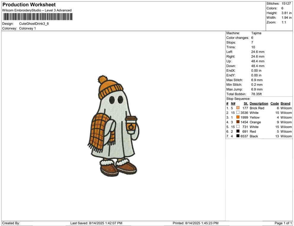 Cozy Ghost Coffee Embroidery Design: Halloween Latte Art (DST PES EXP)
