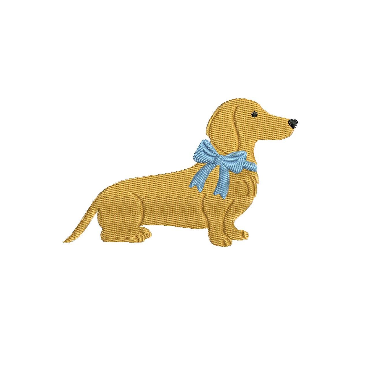 Dachshund Dog Embroidery Designs: Miniature Dachshund Puppy Dog with Bow Machine Embroidery File (Digital Download)