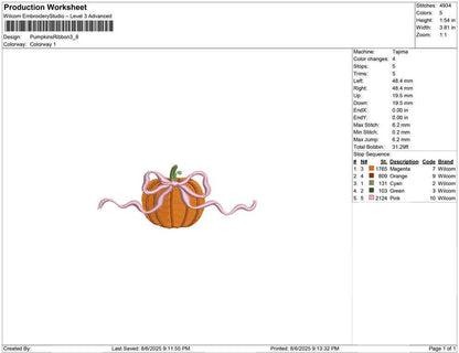 Fall Embroidery Designs: Pumpkin with Bow Embroidery Design Thanksgiving Embroidery Machine File (Digital Download