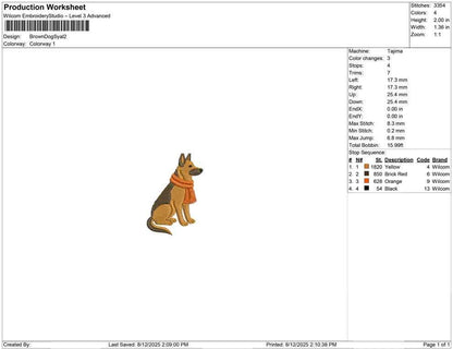 German Shepherd Embroidery Design: Winter Dog with Scarf (Digital Download)