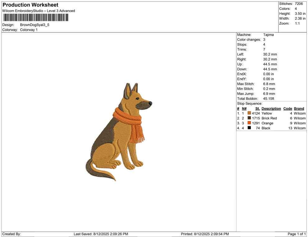 German Shepherd Embroidery Design: Winter Dog with Scarf (Digital Download)