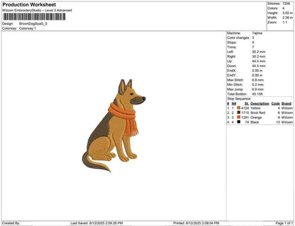 German Shepherd Embroidery Design: Winter Dog with Scarf (Digital Download)