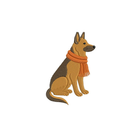 German Shepherd Embroidery Design: Winter Dog with Scarf (Digital Download)