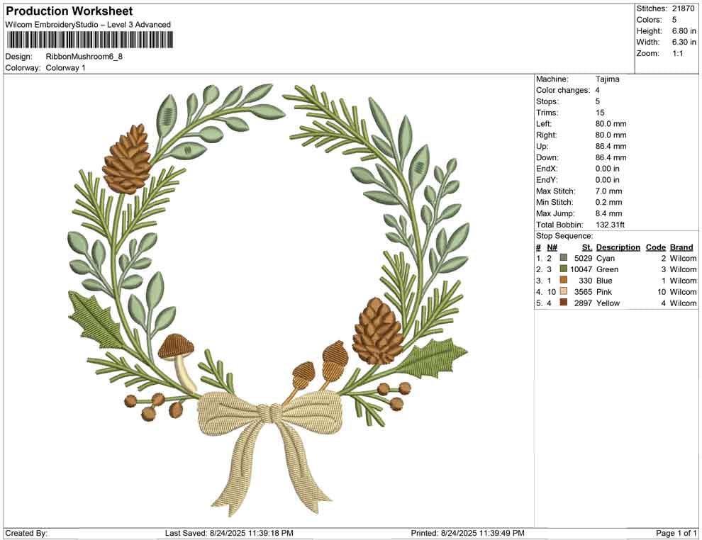 Winter Pine Wreath Embroidery Frame Designs: Ribbon & Pinecones Machine Embroidery File (Digital Download)
