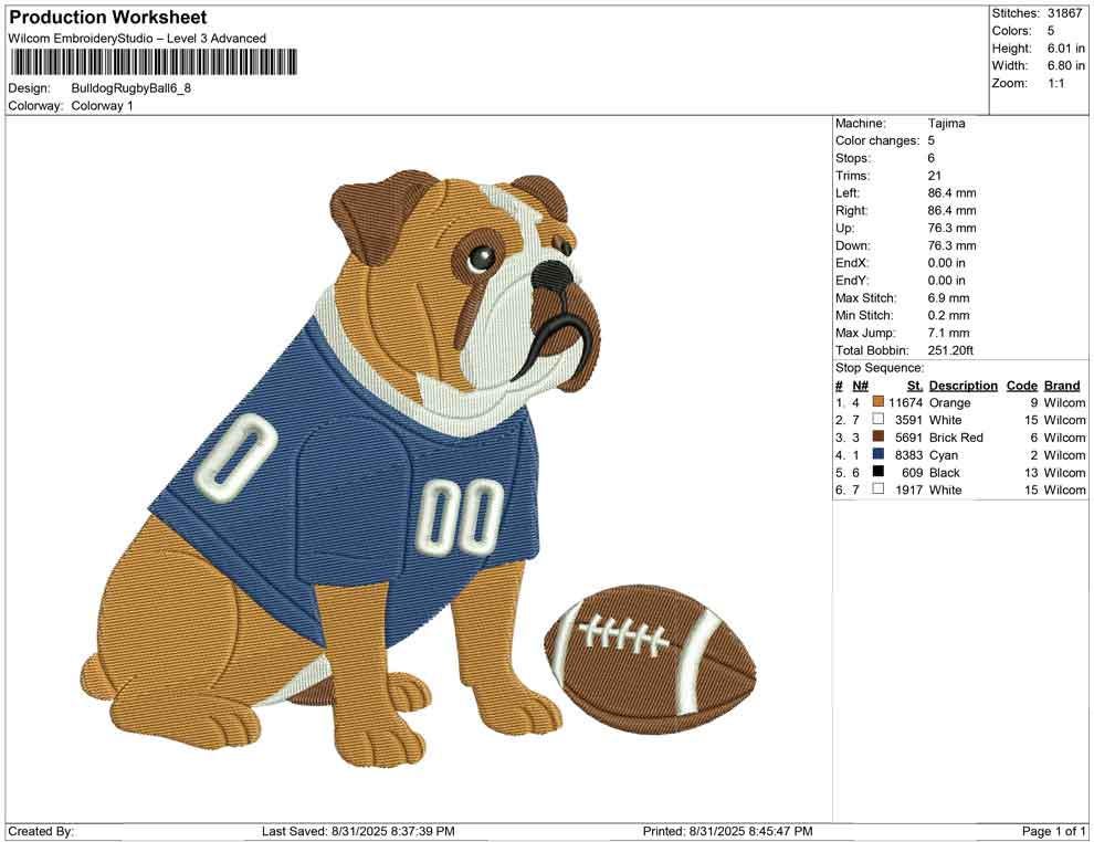 Bulldog Football Embroidery Design: Sports Mascot (Digital Download)