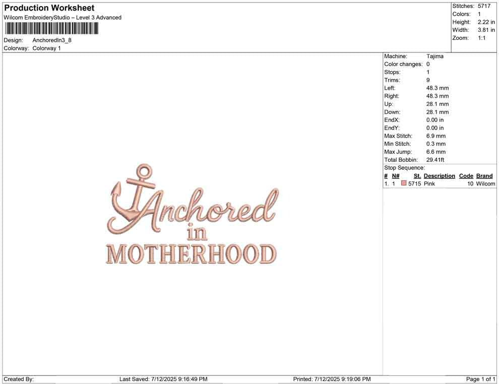 Nautical Anchor Embroidery Design: Anchored in Motherhood (PES DST EXP) (Digital Download)