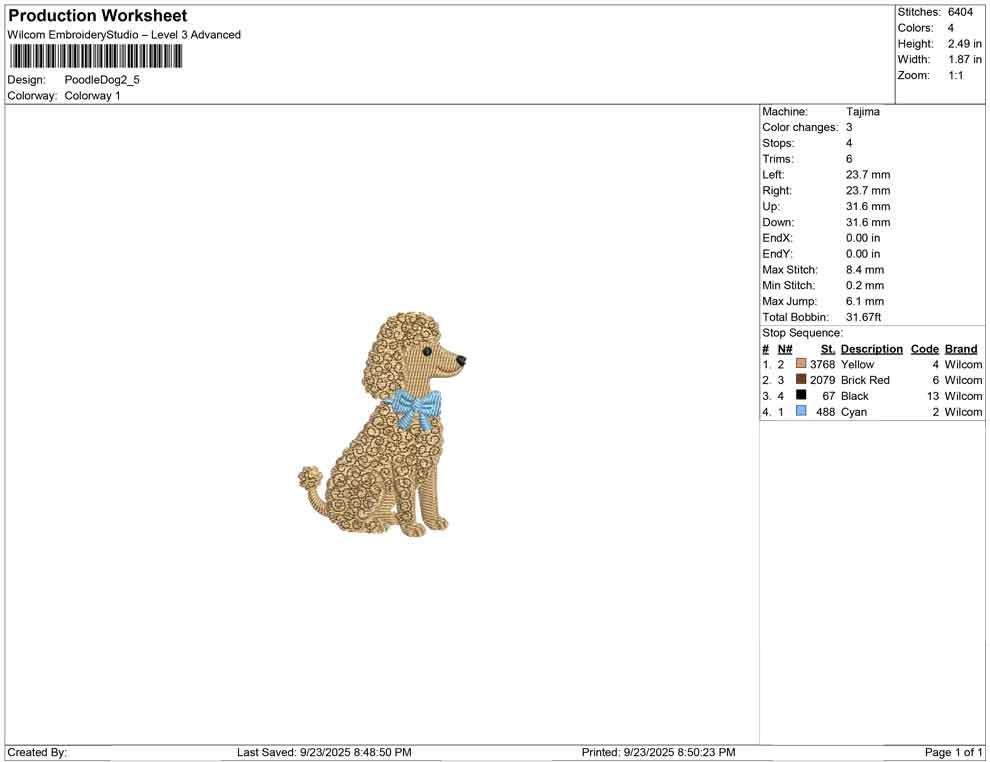 Poodle Dog with Bow Embroidery Design: Machine Embroidery File (DST, PES)