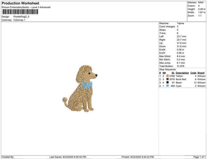 Poodle Embroidery Designs: Sitting Poodle Dog with Bow Embroidery Machine File (Digital Download)