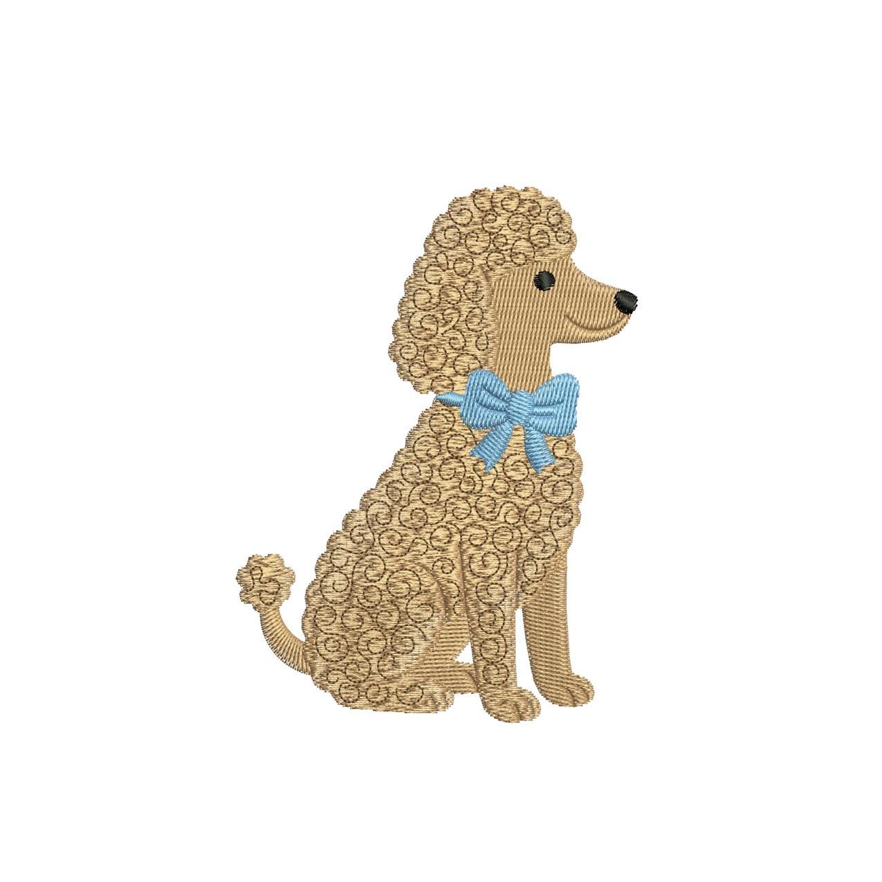 Poodle Dog with Bow Embroidery Design: Machine Embroidery File (DST, PES)