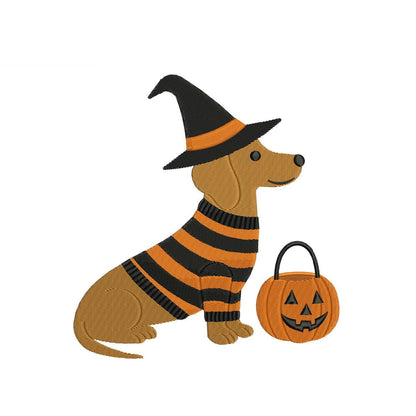 Dachshund Halloween Dog Embroidery Design: October Halloween Dog (Digital Download) PES Fall Dachshund Dog Machine Embroidery File EXP