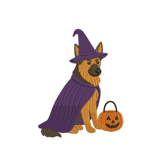 German Shepherd Witch Dog Embroidery Design: Halloween (Digital Download)