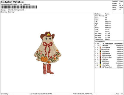 Cowgirl Ghost Embroidery Design: Halloween Pumpkin (Digital Download)
