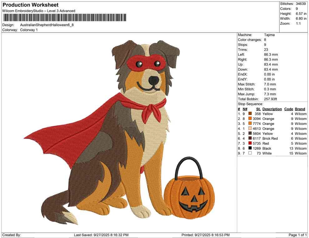 Halloween Superhero Australian Shepherd Dog Embroidery Design (Digital Download)
