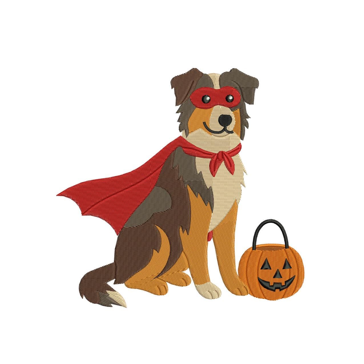 Halloween Superhero Australian Shepherd Dog Embroidery Design (Digital Download)