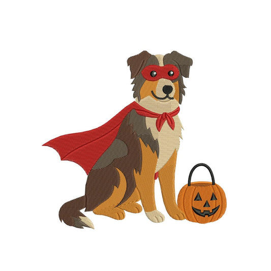 Halloween Superhero Australian Shepherd Dog Embroidery Design (Digital Download)