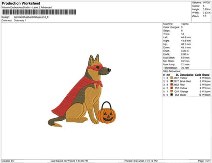 Superhero German Shepherd Halloween Embroidery Design (Digital Download)